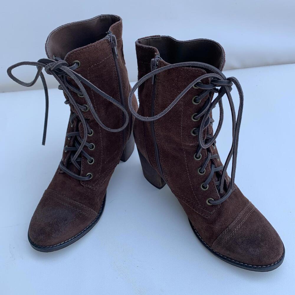 Steve Madden Gretell Boots Womens Sz 9 Brown Lace Up Heeled Leather - Picture 4 of 14